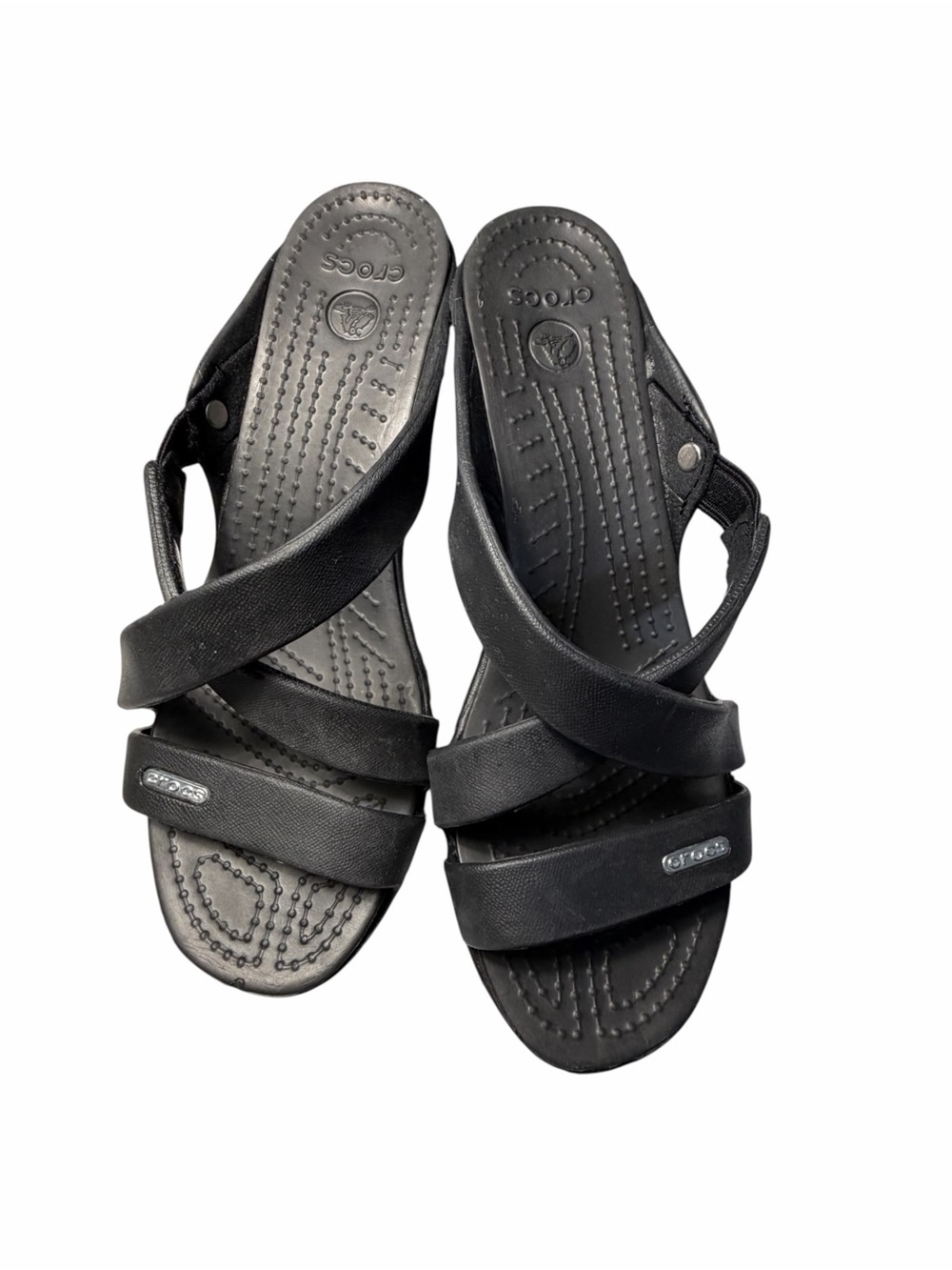 CROCS Cypress Women’s Black Cross-Strap Slide Heeled Sandals Sz 6